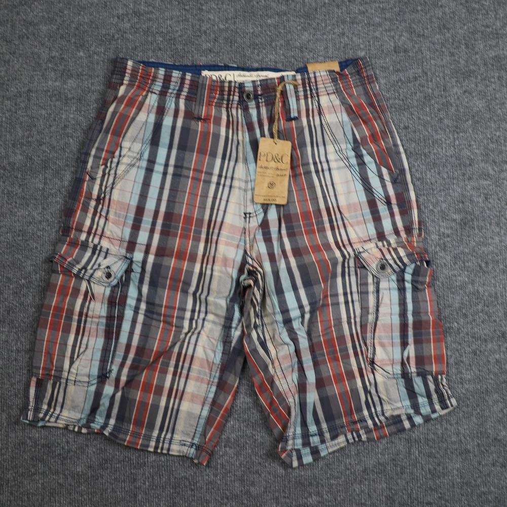 PD&C Shorts Mens‎ 33 Multicolor Plaid Cargo Regular Fit 100% Cotton